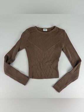 Abercrombie & Fitch Brown Ribbed Corset-Style Long Sleeve Sweater Top - XS